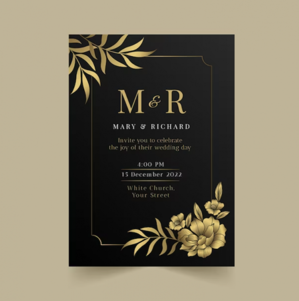 Undangan Penikahan Sederhana Hitam Emas